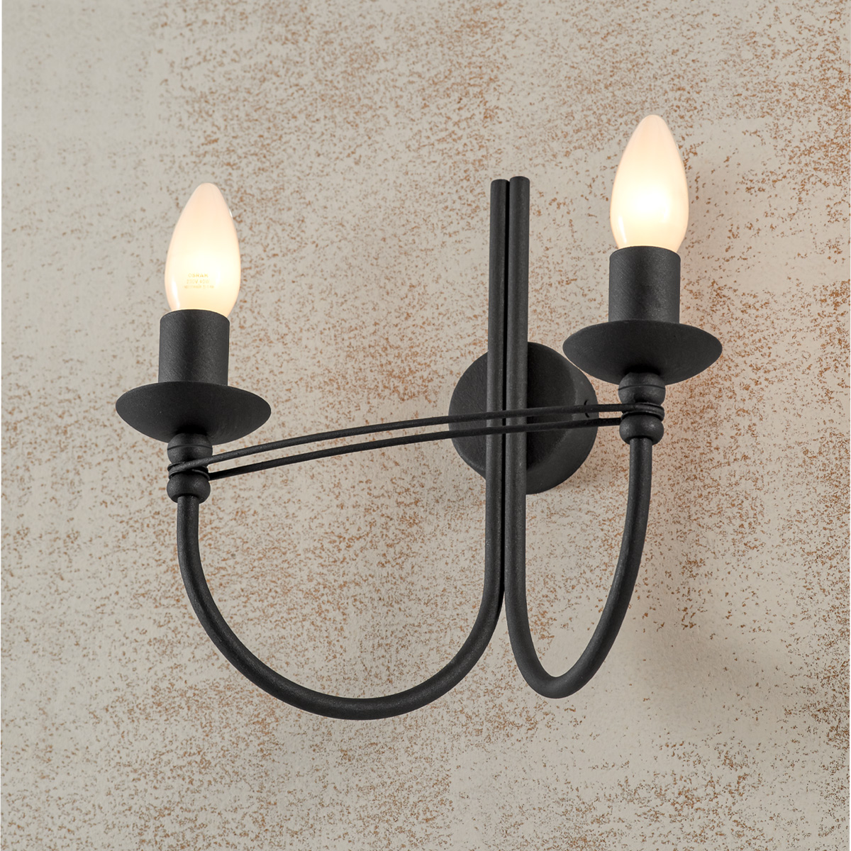 Παραδοσιακή 2φωτη απλίκα σε γραφίτη VILLAGE graphite rustic 2-bulb wall lamp