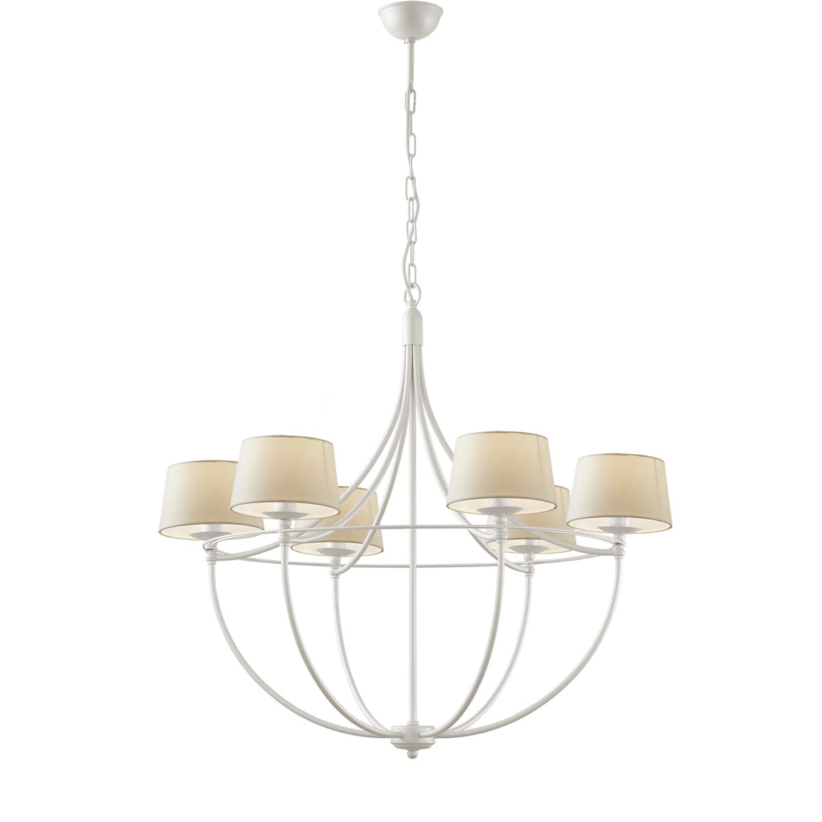 6φωτο φωτιστικό με καπέλα σε λευκό χρώμα VILLAGE white 6-bulb chandelier with shades