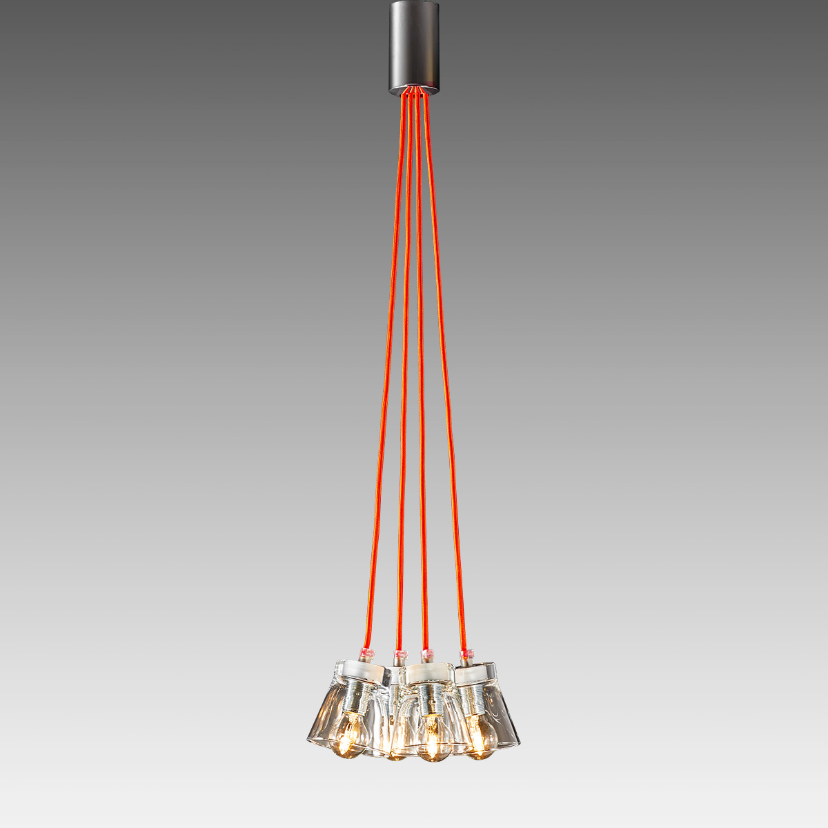4-bulb modern pendant with orange wires | WHISKEY