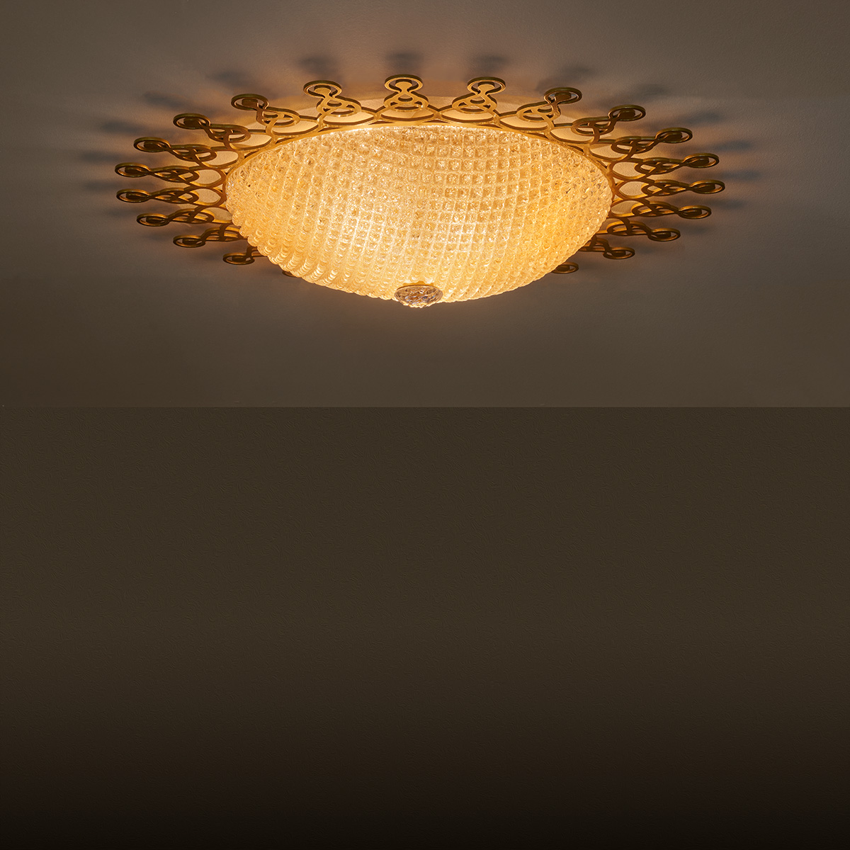 Οριεντάλ φωτιστικό οροφής με κρύσταλλο Μουράνο ΚΟΡΩΝΑ oriental ceiling lamp with amber Murano crystal
